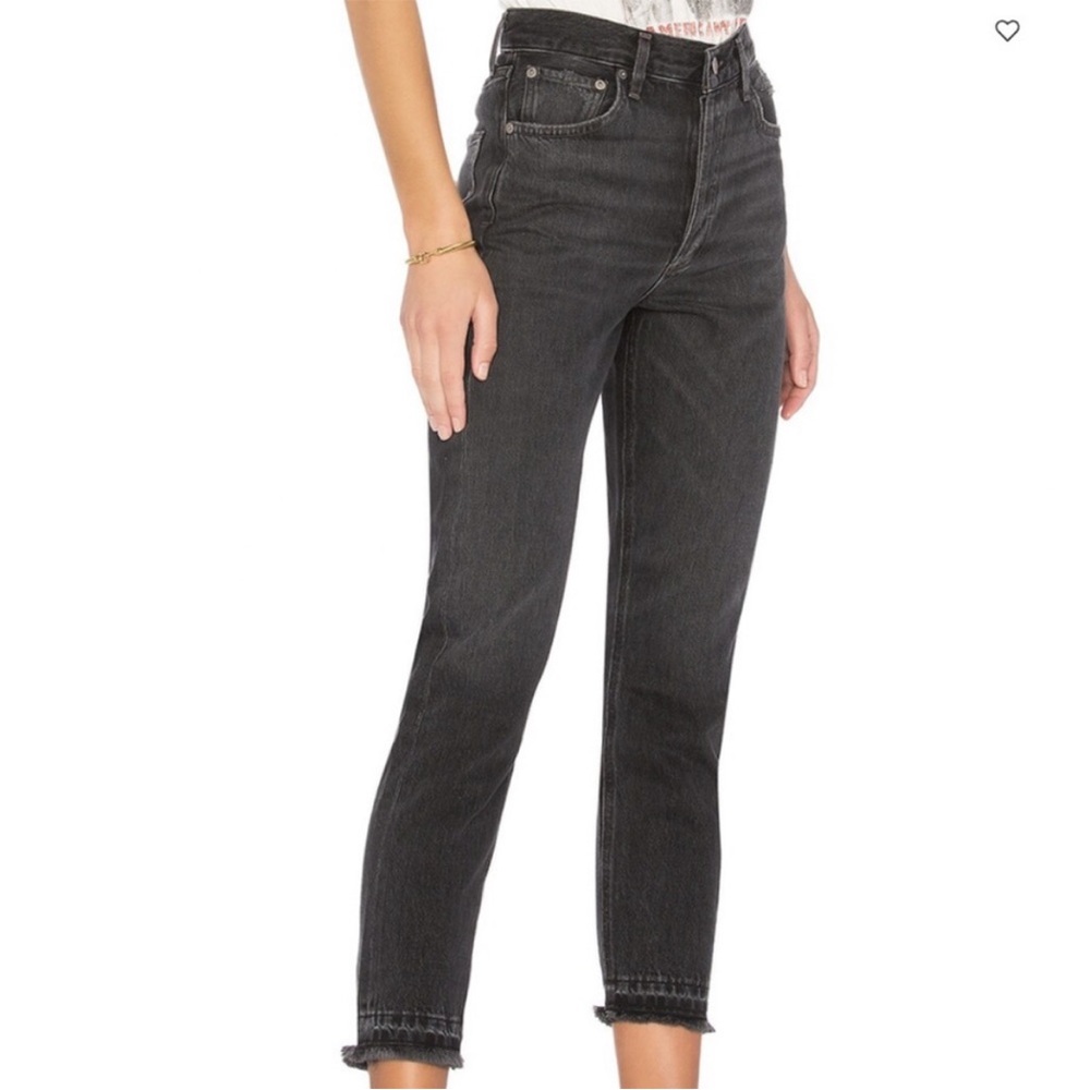 AGOLDE Jamie Straight High-rise Raw Hem Jeans In Void Washed Black